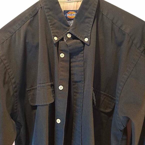 Dickies Men's Button Down Shirts Black Long Sleeve Collar Pockets M - Picture 2 of 9
